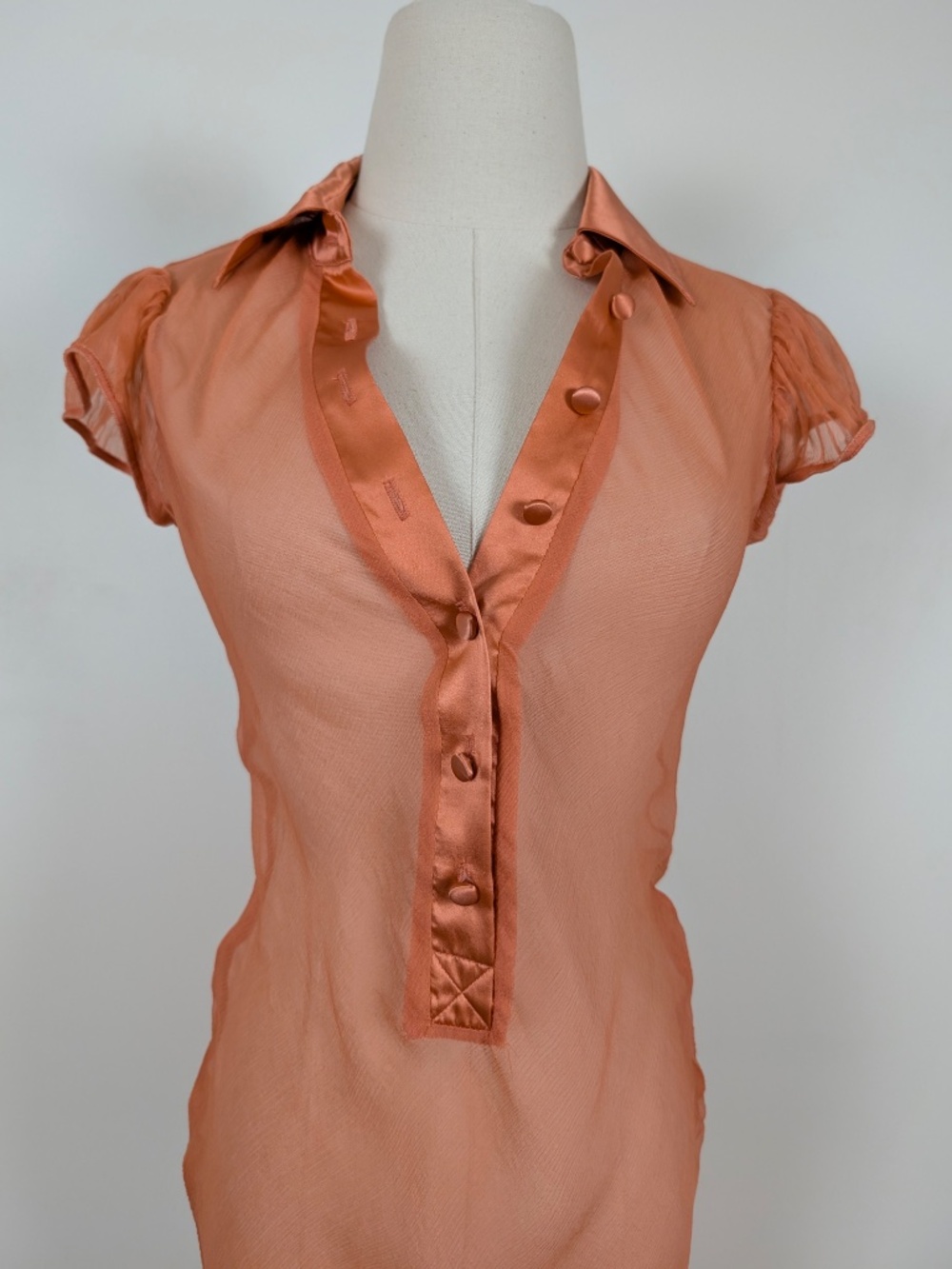 Vintage Silk See-through Coral Dress Mini Size Small Orange - Picture 12 of 14